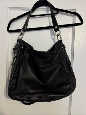 Coach Black Leather Shoulder Bag with Silver Hardware